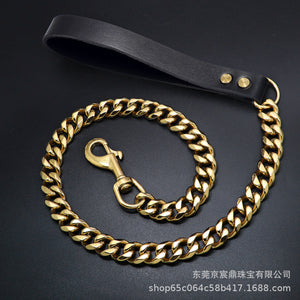 19MM Six-sided Grinding Stainless Steel Gold Traction Dog Chain Collar Collar Dog Leash Medium And Large Dog Leash