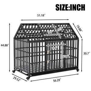 52" Heavy Duty Dog Crate Large Dog cage Strong Metal Dog Kennels and Crates for Large Dogs with 4 Lockable Wheels