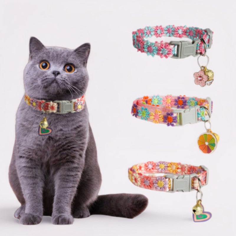 Lace Embroidered Pet Collar with Bell