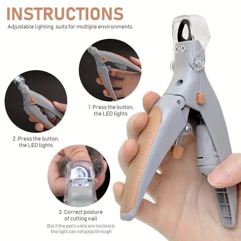 LED Pet Nail Clippers With LED Light Pet Cat Dog Nail Clipper Polishing Pet Cleaning Supplies