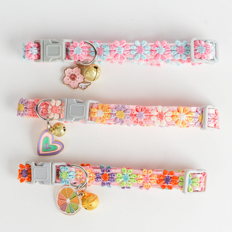 Lace Embroidered Pet Collar with Bell